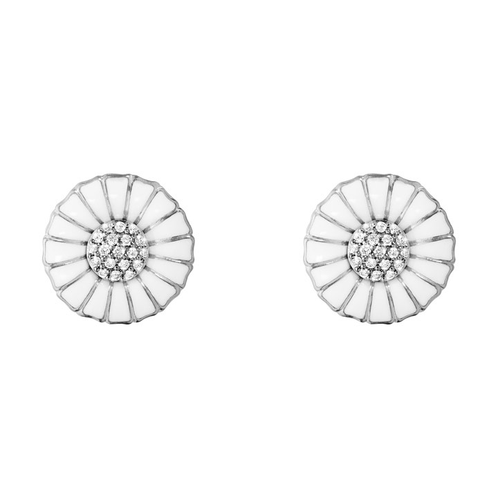 DAISY Boucle d'oreille Argent RH WHITE ENAMEL 11MM Diamant PAVÉ 0.10 ct dans le groupe Boucles d'oreilles / Boucles d’oreilles en diamant chez SCANDINAVIAN JEWELRY DESIGN (10010538)