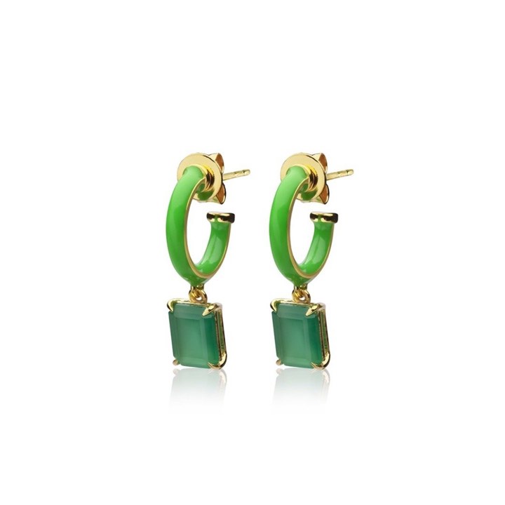Iris enamel hoops green (Or) dans le groupe Boucles d'oreilles / Boucles d'oreilles en or chez SCANDINAVIAN JEWELRY DESIGN (E2151GEGO-OS)