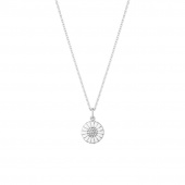 DAISY Pendentif Argent RH WHITE ENAMEL 11 MM Diamant 0.05 ct 45 cm